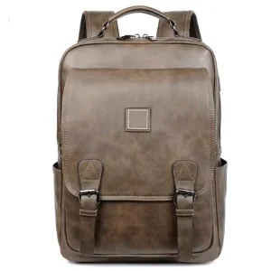 Men’s Genuine Leather Backpack with Nylon Lining Stylish Fashion Design Zipper Closure Portable Feature