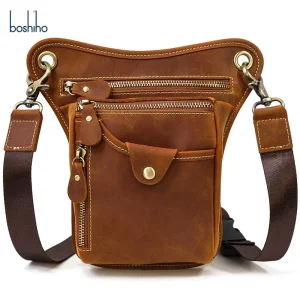 Men’s Genuine Leather Belt Bag Retro Crazy Horse Leather Leg Bag Casual Going Out Crossbody Handmade Men’s Chest Gun Case Bag