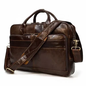 Men’s Genuine Leather Briefcase 14″ Laptop Cow Leather Work Tote Cowhide Business Bag 14 Inch Messenger