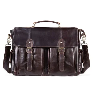 Men’s Genuine Leather Briefcase Business Crossbody Shoulder Bag Soft Business Briefcase with Laptop Compartment Handbag