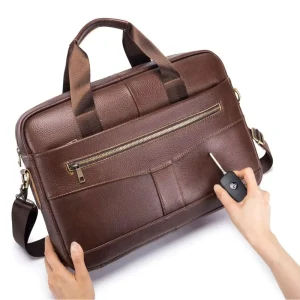 Men’s Genuine Leather Briefcase Business Large Capacity Slung Shoulder Computer Bag