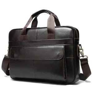 Men’s Genuine Leather Briefcase Business Office Laptop Bag Soft Waterproof Messenger Bag for Lawyers