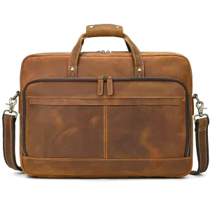 Men’s Genuine Leather Briefcase Full Grain Cowhide Commute Bag 14 Inch Laptop Carry-On Business Briefcase