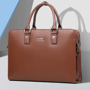 Men’s Genuine Leather Briefcase Horizontal Large Capacity Business Laptop Bag Handheld Office Attache