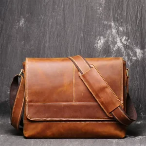 Men’s Genuine Leather Briefcase, Vintage Laptop Business Bag for Business Travel