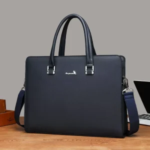 Men’s Genuine Leather Briefcase Waterproof Durable Large Capacity Business Handbag with Shoulder Strap