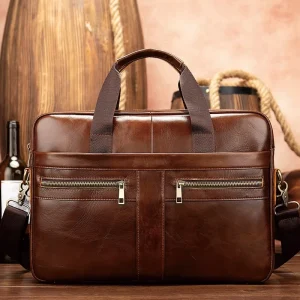 Men’s Genuine Leather Business Bag Soft Messenger Style Shoulder Handbag