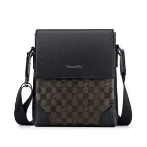 Men’s Genuine Leather Business Casual Crossbody Bag ENGLAND STYLE Fashion Plaid One Shoulder Outdoor Sports All