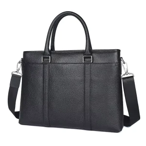 Men’s Genuine Leather Business Shoulder Crossbody Briefcase 14″ Computer Waterproof Multi Function Zipper Closure Polyester