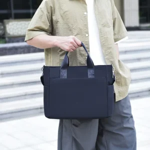 Men’s Genuine Leather Business Storage Tote Shoulder Crossbody Bag Waterproof Super Light Wear Resistant Logo Striped