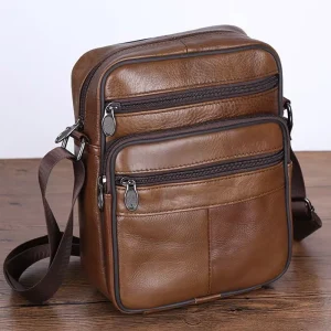 Men’s Genuine Leather Casual Fashion Business Travel Side Cross Body Men Shoulder Messenger Crossbody Sling Bags