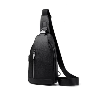 Men’s Genuine Leather Chest Bag Anti Theft Lock Multi Compartment Crossbody Sling Bag for Daily & Travel