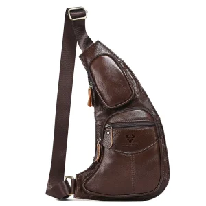 Men’s Genuine Leather Chest Bag Casual Trendy Sling Bag High Quality Anti scratch Crossbody Pack for Daily Outdoor