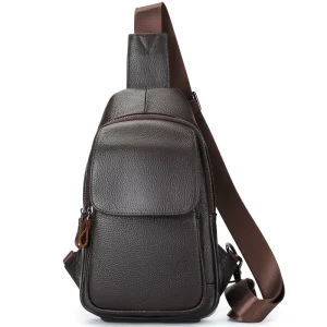 Mens Genuine Leather Chest Bag High-End Crossbody Sling Shoulder Bag Outdoor Casual European American Retro