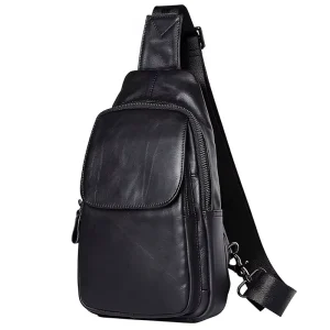 Men’s Genuine Leather Chest Bag High-end Messenger Crossbody Bag Outdoor Casual Zipper Closure Wear Resistant Satchel