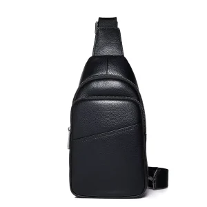Mens Genuine Leather Compact Premium Feel Waterproof Ultra Lightweight Expandable Chest Bag Stylish Cross Body Shoulder