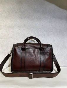 Men’s Genuine Leather Cowhide Vintage Luxury Classic High Quality Laptop Briefcase Soft Bag with Zipper for Office Business Work