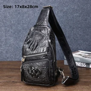Men’s Genuine Leather Crocodile Pattern Chest Bag Crossbody Sling Bag Fashionable Outdoor Travel