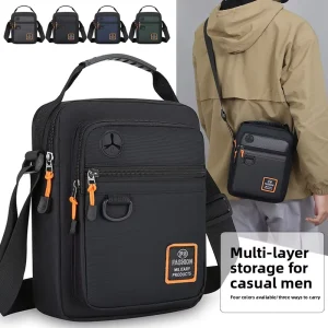 Men’s Genuine Leather Crossbody Bag Letter Design Large Capacity Water Resistant Trendy