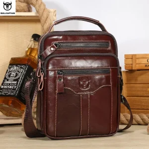Men’s Genuine Leather Crossbody Bag Polyester Zipper Closure Soft Large Capacity Vintage Fashion Casual Business