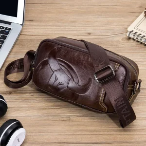 Men’s Genuine Leather Crossbody Bag Retro Casual Shoulder Bag Durable Large Capacity Cowhide Shoulder Bag