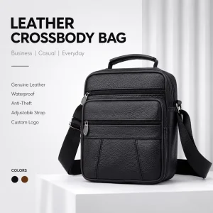 Men’s Genuine Leather Crossbody Bag With Adjustable Shoulder Strap Custom Logo Waterproof Anti-Theft For Business Casual Use