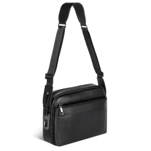 Men’s Genuine Leather Crossbody Bag with Fingerprint Lock Shoulder Bag