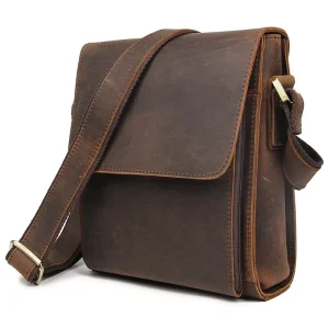 Men’s Genuine Leather Crossbody Messenger Bag Business Cow Leather Sling Bag Travel Small Briefcase