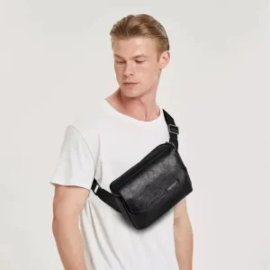 Men’s Genuine Leather Crossbody Waist Bag Japanese Style Vegetable Tanned Cowhide Phone Pouch Compact Front Pack