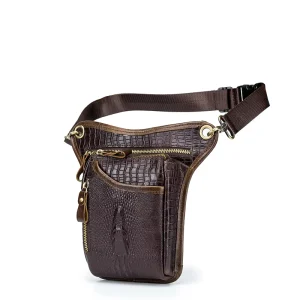Men’s Genuine Leather Custom Logo Crocodile Pattern Thigh Harness Fanny Pack Zipper Fashion Motorcycle Leg Waist Bag