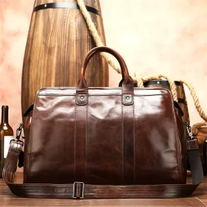 Men’s Genuine Leather Duffle Bag With Top Handle Light Weight Durable Large Capacity Sports Gym Travel Bag