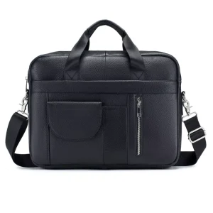 Men’s Genuine Leather Durable Business Briefcase 14inch Laptop Soft Bag for Business Travel
