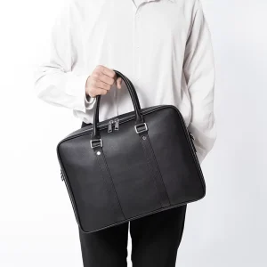 Men’s Genuine Leather Handbag with Double Zippers Fashionable Leather Bag Business Leather Briefcase