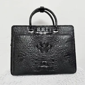 Men’s Genuine Leather Hard Bag Briefcase with Zipper Closure Business Handbag for Work Custom