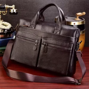 Men’s Genuine Leather Laptop Briefcase Bag 100% Real Cowskin Leather Computer Bag Handbags Man Male Tote Bags for Layer Doctor