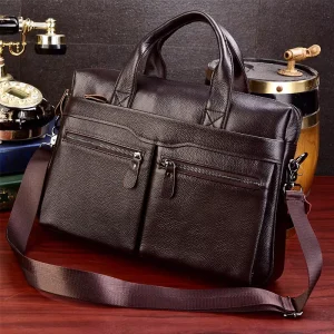 Men’s Genuine Leather Laptop Briefcase Bag 100% Real Cowskin Leather Computer Bag Handbags Man Male Tote Bags for Layer Doctor