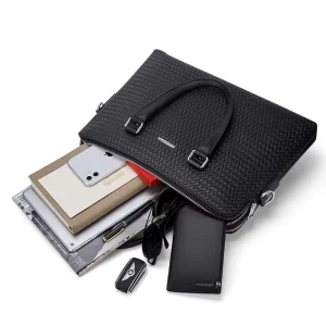 Men’s Genuine Leather Laptop Briefcase Shoulder Bag with Tablet Handbag Computer Office Accessory