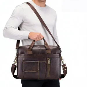 Men’s Genuine Leather Laptop Briefcase Soft Bag for Business Office Executive Messenger Computer Bag