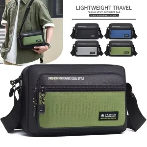 Men’s Genuine Leather Lightweight Single Shoulder Crossbody Backpack Letter Logo Patch Multi layer Business Wallet Phone Bag