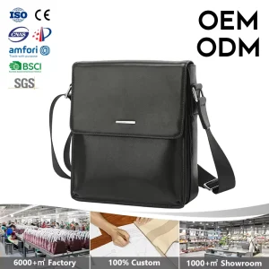Men’s Genuine Leather Magnetic Flap Geometric Pattern Waterproof Lightweight Business Casual Shoulder Messenger Bag