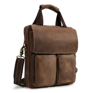 Men’s Genuine Leather Messenger Briefcase CrossBody Handbag Long Strap Real Cow Leather Shoulder Bags for Men