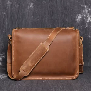 Men’s Genuine Leather Messenger Sling Bag Top Layer Cowhide Document Tote Crossbody Shoulder Bag Bolsa De Hombro