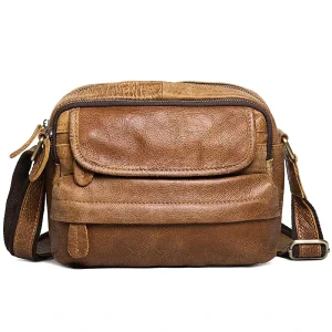Men’s Genuine Leather Messenger Sling Bag Top Layer Cowhide Document Tote and Crossbody Shoulder Bag