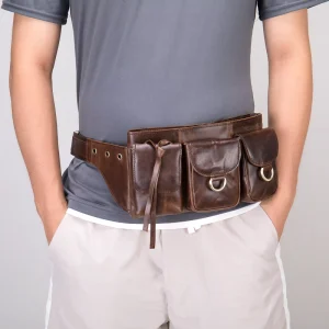 Men’s Genuine Leather Phone Belt Bag Waist Pack Vintage Full-Grain Cowhide Chest Bag String
