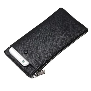 Men’s Genuine Leather RFID Protection Slim Long Style Wallet Zipper Cell Phone Bag