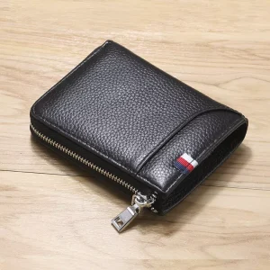 Men’s Genuine Leather RFID Wallet Zipper Long Card Case for Driver’s License Cards Leather Wallet for Men