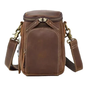 Men’s Genuine Leather Retro Crossbody Waist Bag Waterproof Lightweight Zipper Opening/Closing Outdoor Sports Motorcycle Riding