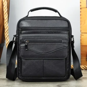 Men’s Genuine Leather Shoulder Bag Full-grain Leather Casual Crossbody Pack For Office Shopping Travel Daily Use Streetwear