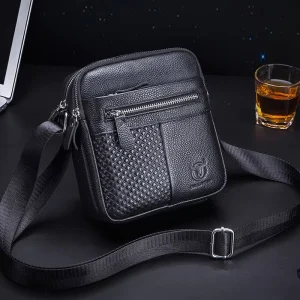 Men’s Genuine Leather Shoulder Bag Messenger Briefcase CrossBody Handbag Satchel Travel Bag Zipper Closure Soft
