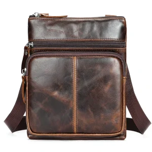 Men’s Genuine Leather Shoulder Bag Retro Top Layer Cowhide Crossbody Men’s Bag Outdoor Casual Men’s Small Shoulder Bag